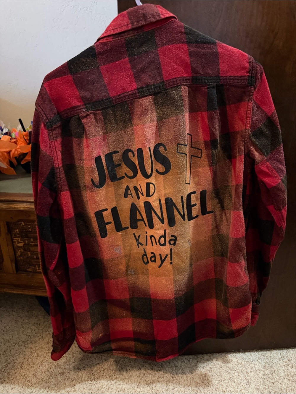 George Red and Black Buffalo Plaid Button-Down Flannel with Back iron on - Picture 1 of 3